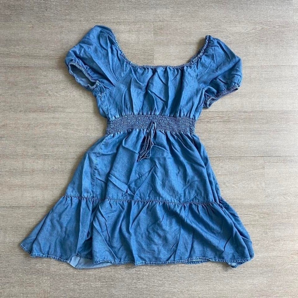 Heart & Moon Large Blue Denim Flutter Sleeve Tiered Mini Milkmaid Dress NWT 1231